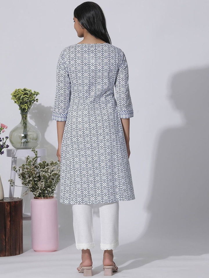 W Ethnic Motifs Printed Cotton Straight Kurta