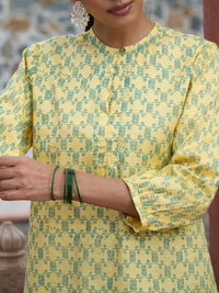 Rumah Wanita Chikankari Kurta Blok Tangan Kapas Kuning