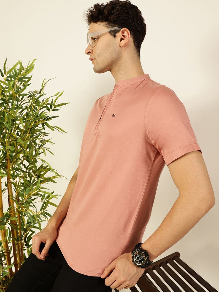 Thomas Scott Men Solid Mandarin Collar Cotton T-Shirt
