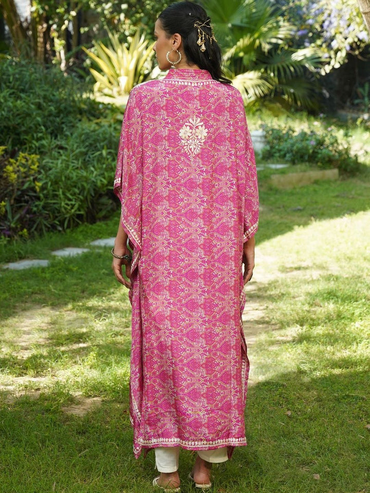 House of Chikankari Women Printed Chikankari Crepe Kaftan Kurta