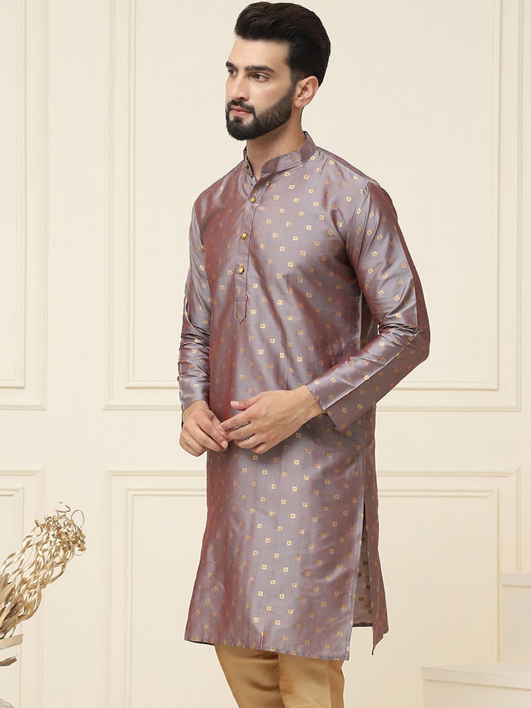 SOJANYA Kurta Lurus Kolar Jalur Bercetak Geometrik