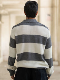 Powerlook Men Striped Polo Collar Full Sleeves Casual T-shirt