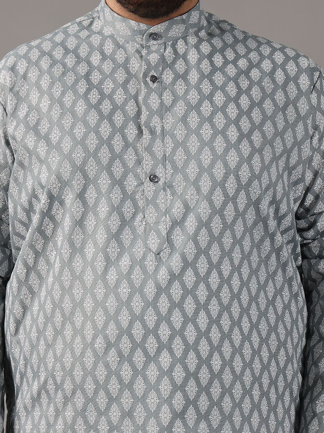 SOJANYA PLUS Plus Size Men Ethnic Motifs Printed Band Collar Straight Kurta With Pyjamas
