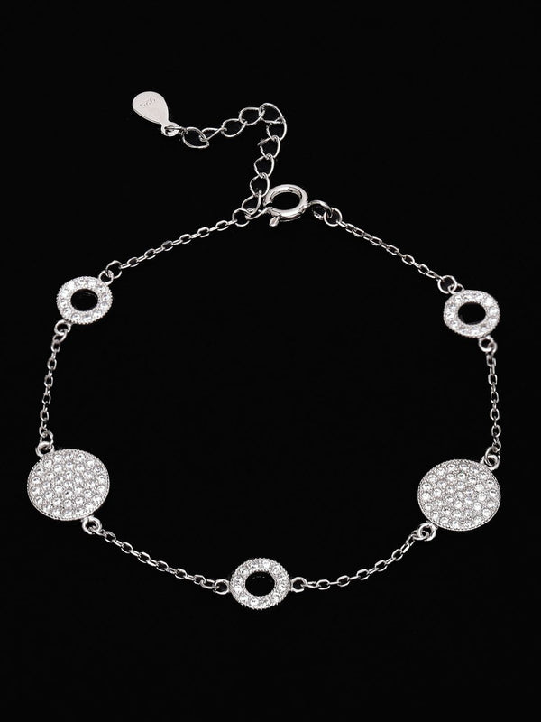 PANASH 925 Sterling Perak Gelang Pesona Bersalut Rhodium Kubik Zirkonia