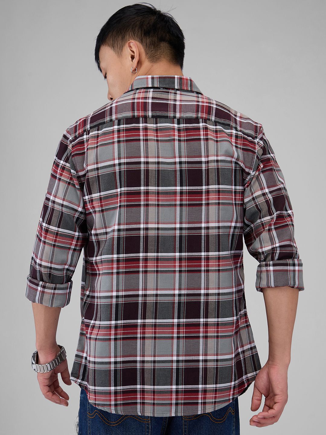 VASTRADO Men Classic Spread Collar Tartan Checked Cotton Slim Fit Casual Shirt