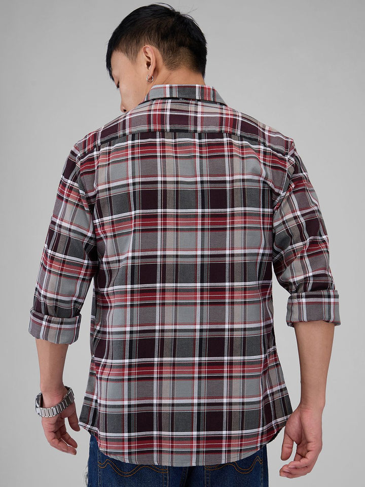 VASTRADO Men Classic Spread Collar Tartan Checked Cotton Slim Fit Casual Shirt
