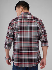 VASTRADO Men Classic Spread Collar Tartan Checked Cotton Slim Fit Casual Shirt