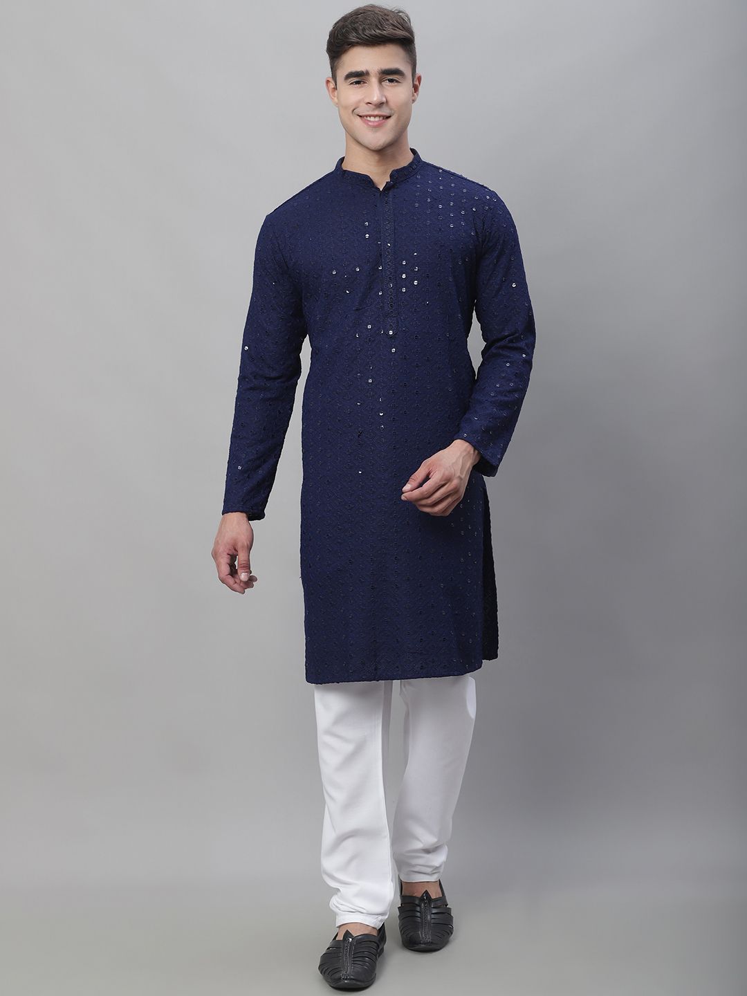 SOJANYA Geometric Sequines Embroidered Regular Pure Cotton Kurta With Pyjamas