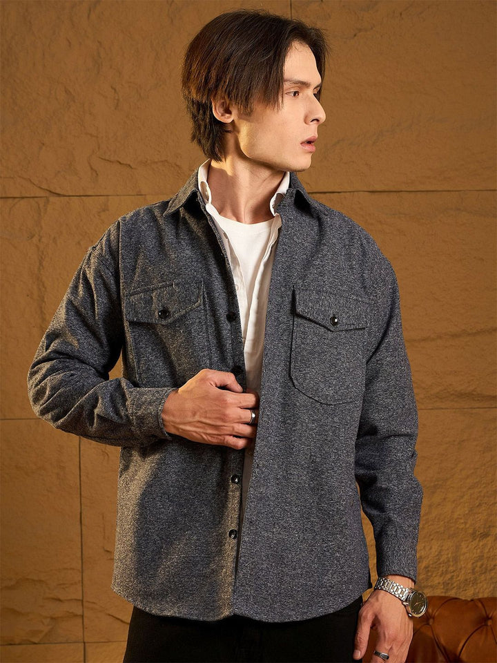 DENNISON Men Double Flap Pocket Drop Shoulder Oversized Cotton Shacket