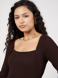 SASSAFRAS Women Rib Square Neck Full Sleeves Solid Top