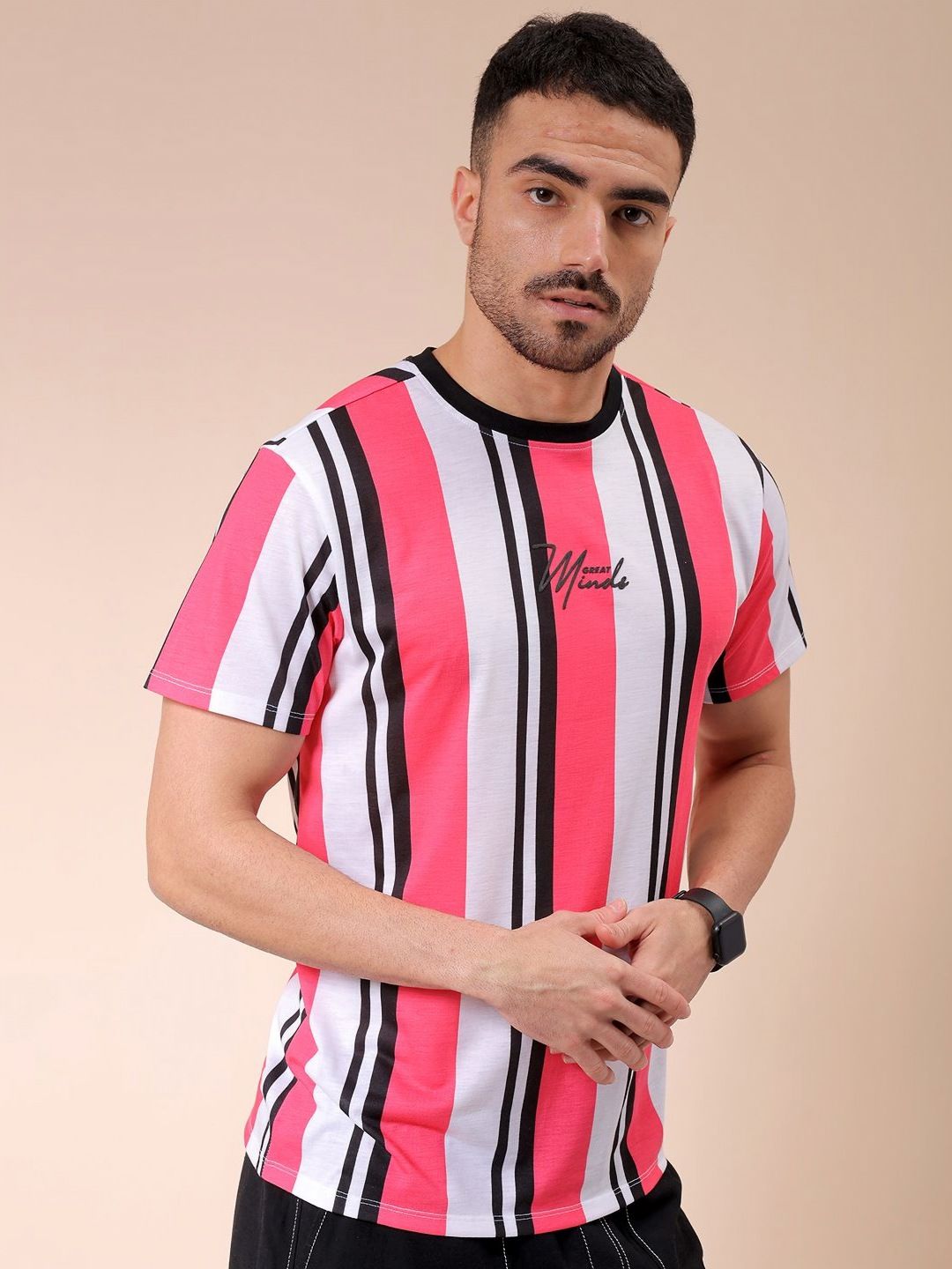 The Indian Garage Co Men Striped Round Neck Slim Fit T-shirt