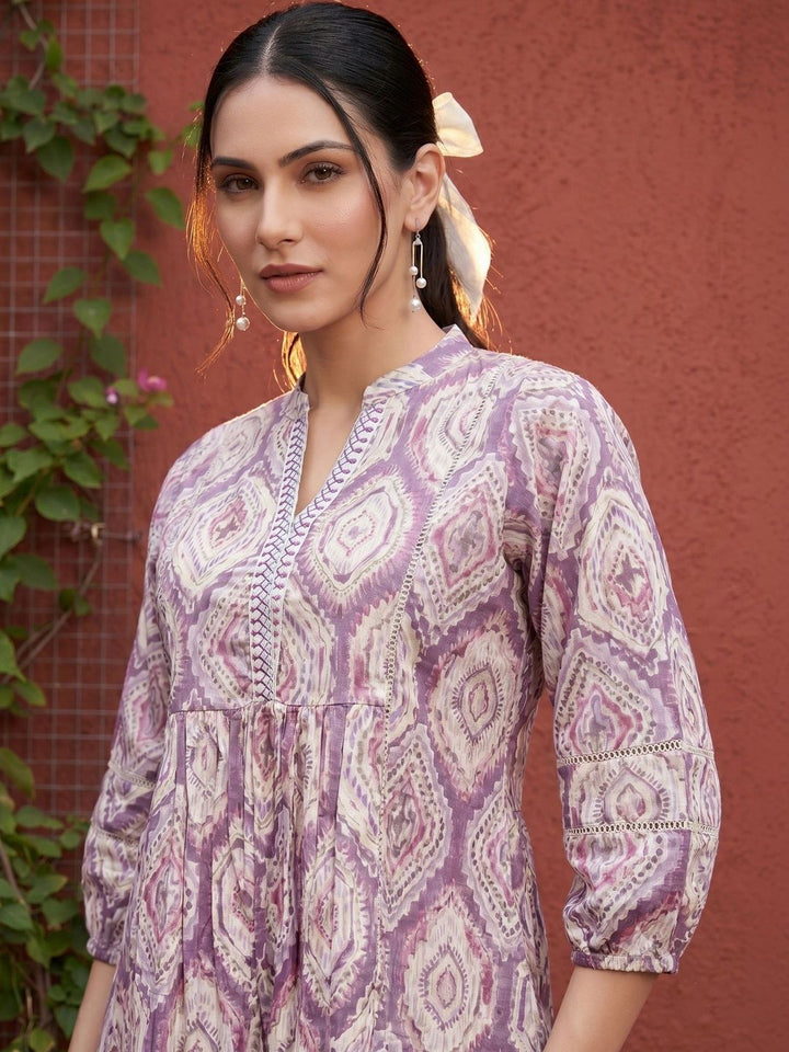 Mamicha Print Mandarin Collar Bishop Sleeves Cotton Top