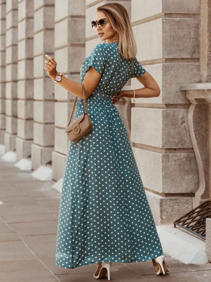 DressBerry Polka Dot Printed V-Neck Maxi Dress