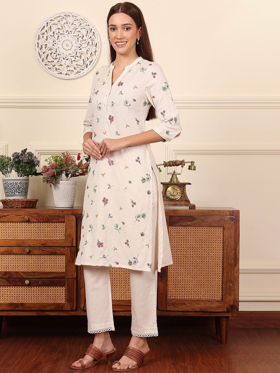 W Women Floral Printed Sequinned Kurta