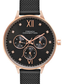 French Connection Women Embellished Dial & Stainless Steel Bracelet Style Straps Analogue Multi Function Watch