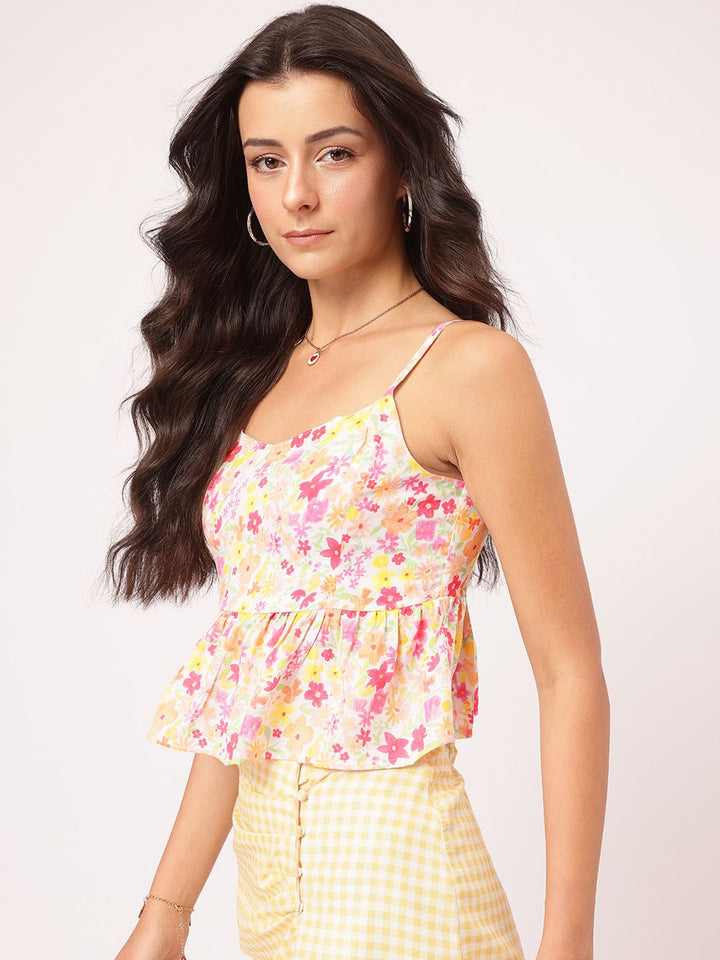 DressBerry Flower Fantasy Strappy Peplum Top