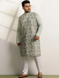 SOJANYA PLUS Men Ethnic Motifs Embroidered Regular Thread Work Kurta with Trousers