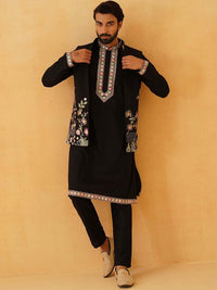 SOJANYA LUXE Floral Yoke Design Thread Work Cotton Silk Kurta With Trousers & Nehru jacket