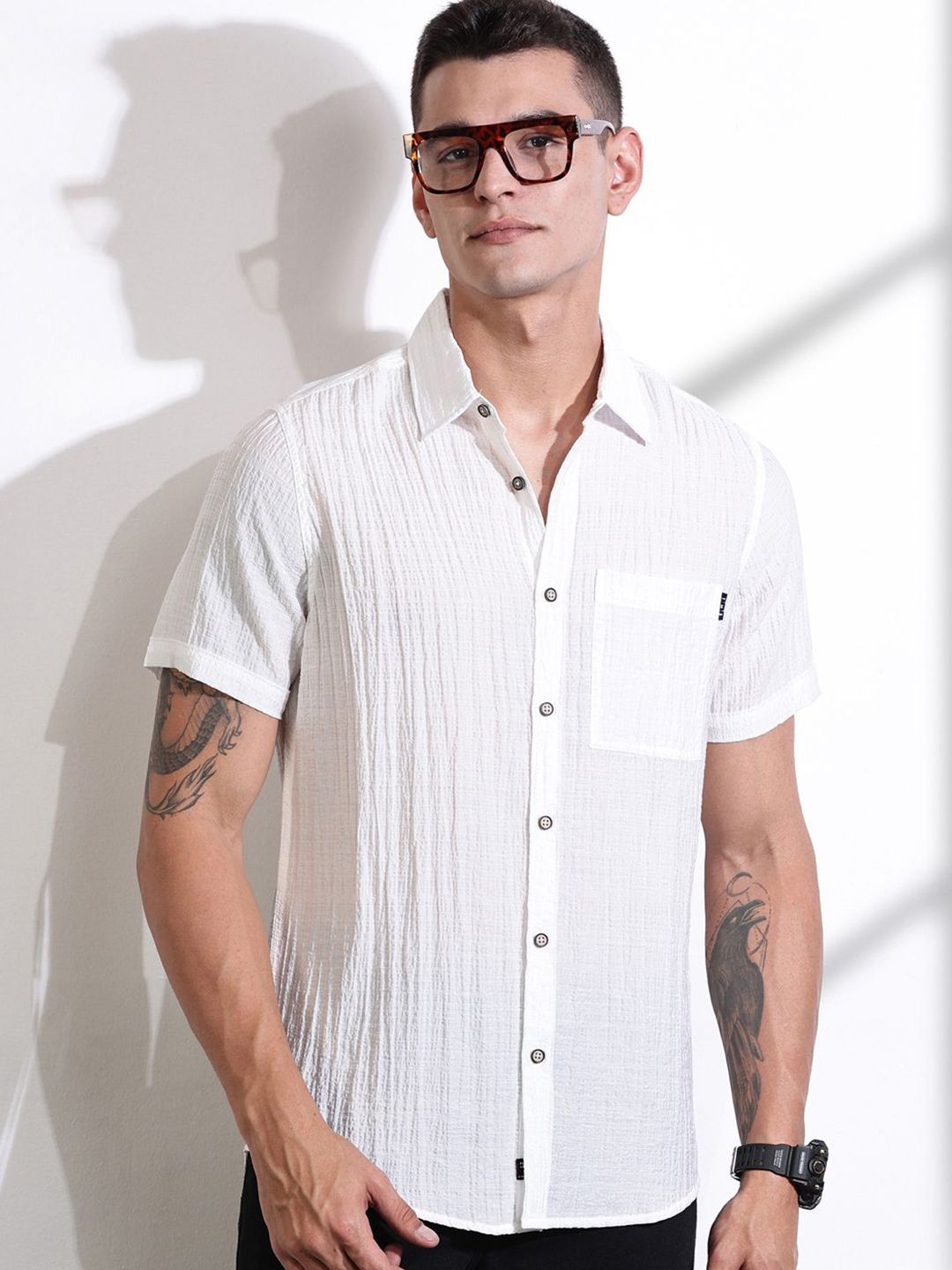Thomas Scott Men Smart Slim Fit Spread Collar Textured Casual Shirt