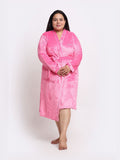 KLOTTHE Plus Size Pink Woolen Long Sleeves Bath Robe With Belt