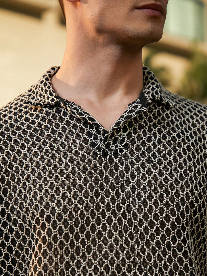 Campus Sutra Men Self Design Polo Collar Cotton T-shirt