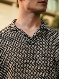 Campus Sutra Men Self Design Polo Collar Cotton T-shirt
