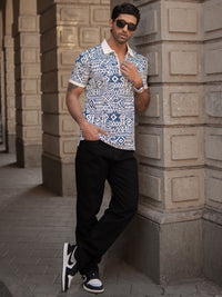 Powerlook Men Geometric Printed Polo Collar T-shirt