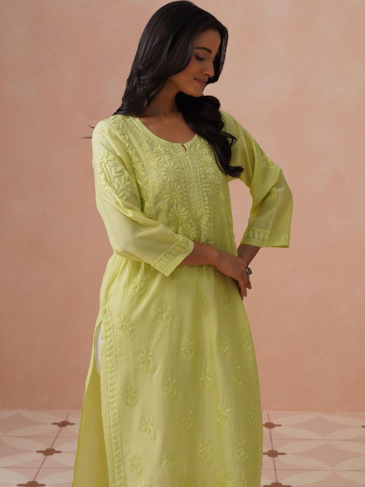 Rumah Wanita Chikankari Motif Etnik Sulam Benang Kerja Kurta