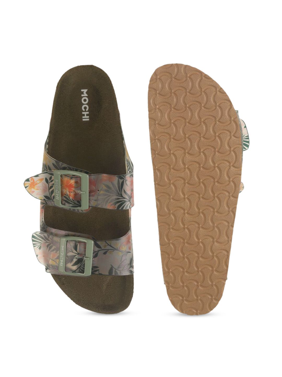 Mochi Women Printed Open Toe Flats with Bows