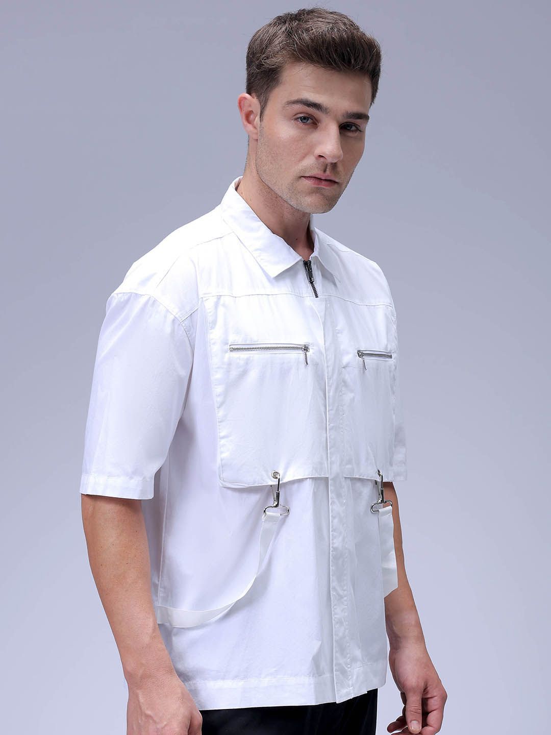 The Indian Garage Co Men Boxy Fit Spread Collar Solid Cotton Casual Shirt
