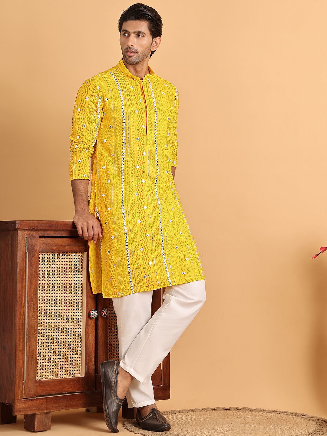 Anouk Men Embroidered Regular Mirror Work Kurta with Pyjamas