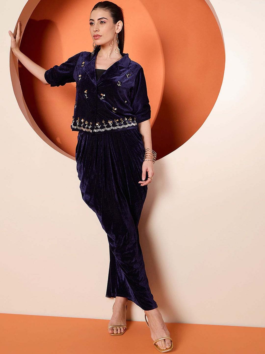 Antheaa Embellished Velvet Top With Skirt Co-Ords