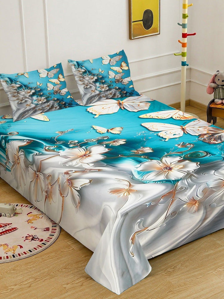 Myntra Elegant Homes Blue Floral 400 TC King 7D Cadar Dengan 2 Sarung Bantal-250X225 cm
