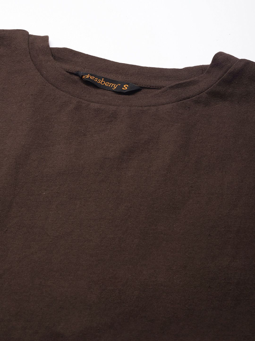 DressBerry Women Brown Extended Sleeves Pure Cotton T-shirt