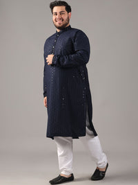 SOJANYA PLUS Plus Size Lelaki Motif Etnik Sulam Kapas Tulen Kurta Lurus & Piyama