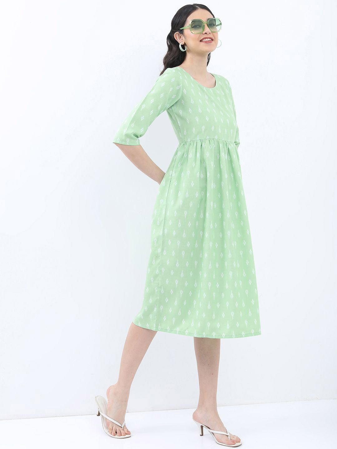 Vishudh Women Ethnic Printed A-Line Midi Dress