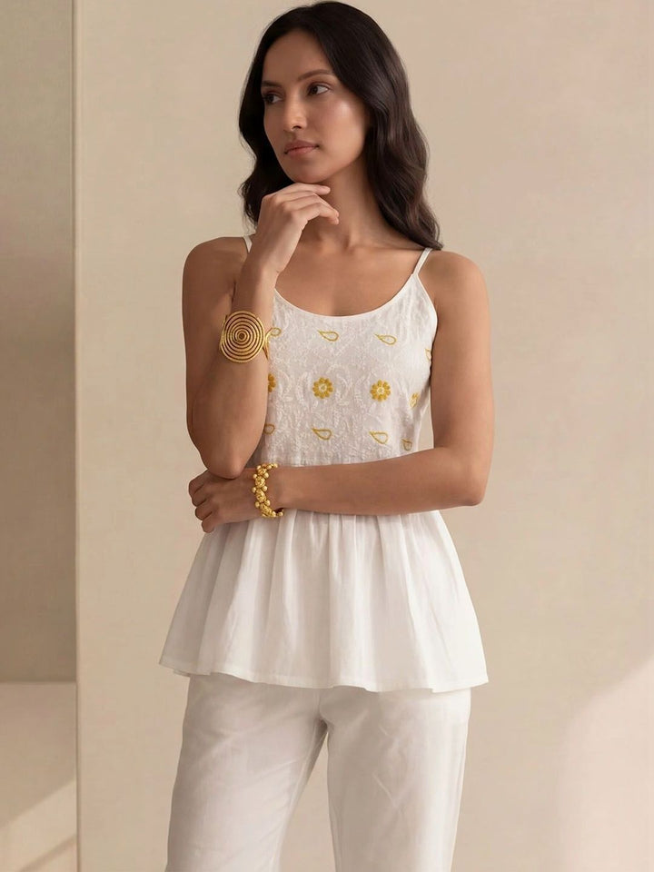 House of Chikankari Floral Bordir Cotton Peplum Top