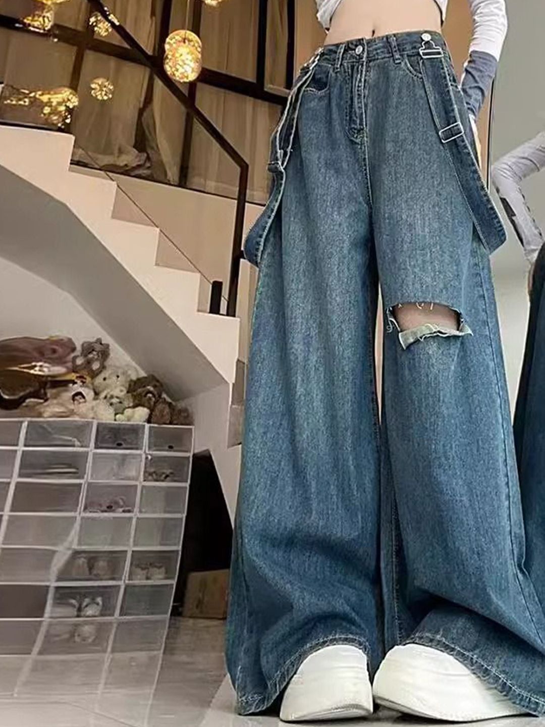 DressBerry Women Flared High-Rise Slash Knee Light Fade Cotton Jeans