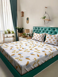 Myntra Elegant Homes White Floral Fitted 400 TC Cotton King Bedsheet Set 2.50 m x 2.25 m
