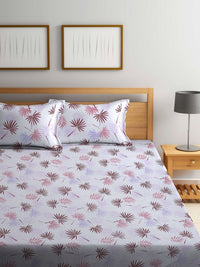 BOMBAY DYEING 525B Brown & White Floral 164 TC Pure Cotton Queen Bedsheet Set