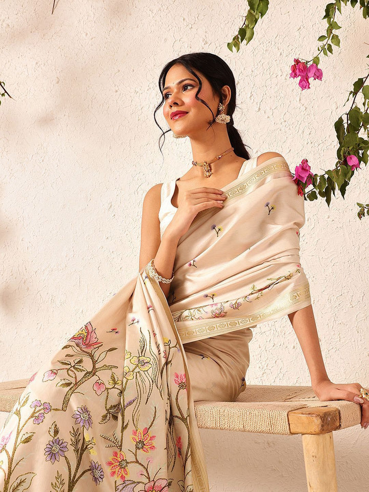 Silk Land Tussar Color Soft Silk Floral Digital Printed Saree
