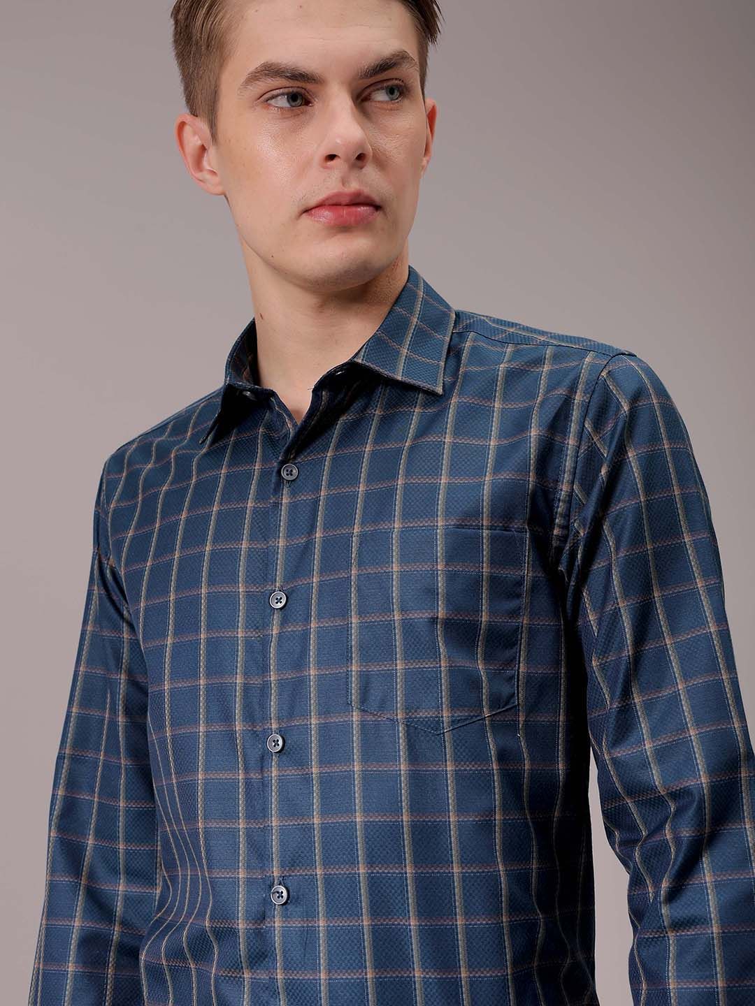 The Indian Garage Co. X Luxe Men Spread Collar Micro Checked Slim Fit Formal Shirt