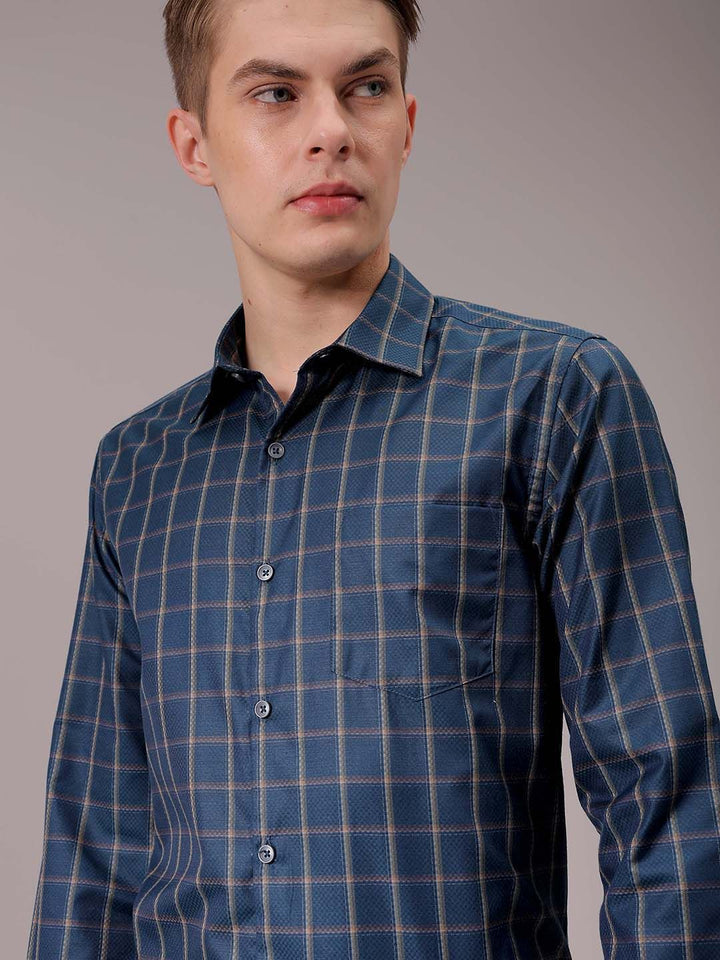 The Indian Garage Co. X Luxe Men Spread Collar Micro Checked Slim Fit Formal Shirt