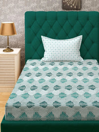 Myntra Elegant Homes Green Floral 400 TC Cadar Tempat Tidur Single dengan 1 Sarung Bantal