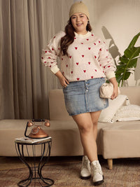 Berrylush Curve Women Conversational Self Design Pullover