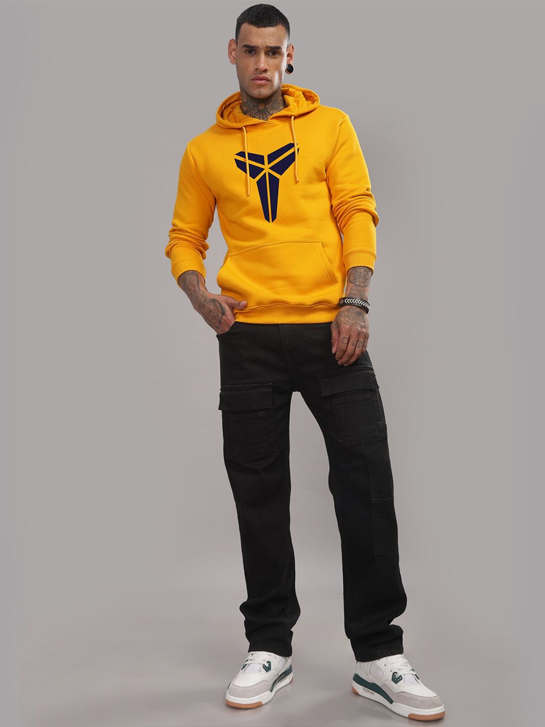 ADRO Men Cotton Graphic Printed Hooded Neck Pullover Sweatshirt