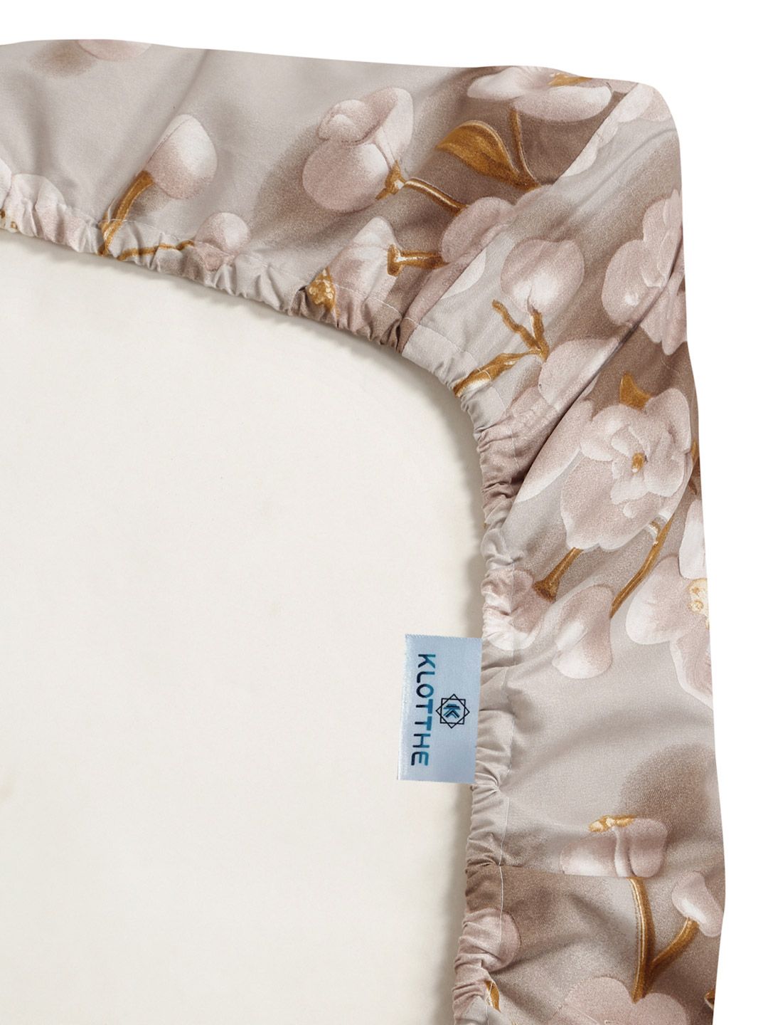 KLOTTHE Cream Floral Printed Dilengkapi 300 TC King 7D Cadar Dengan 2 Sarung Bantal
