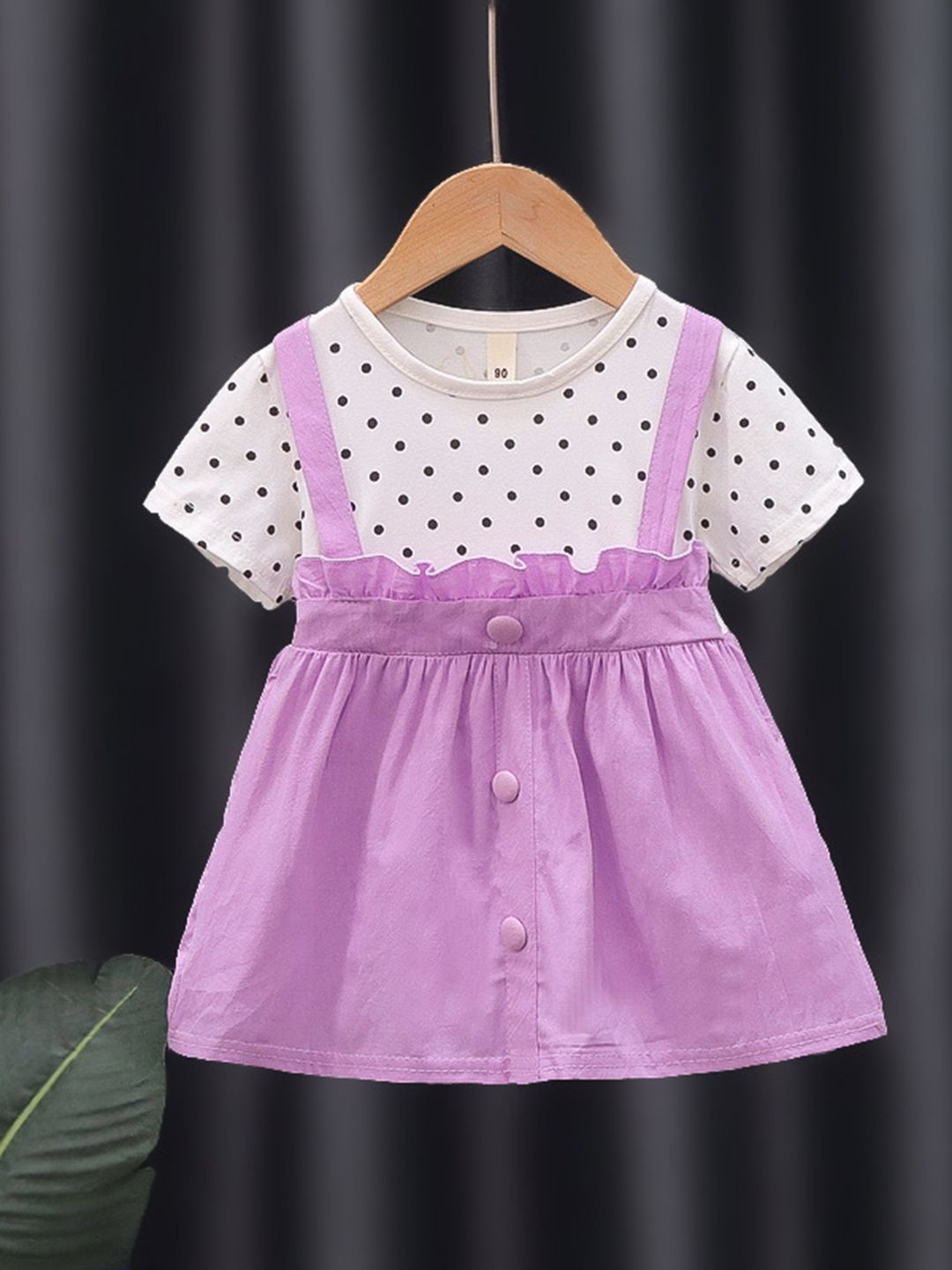 YK Girls Polka Dot Cotton Pinafore Dress With T-shirt