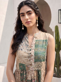 Pakaian Midi A-Line Cetakan Mamicha Bohemian Crepe