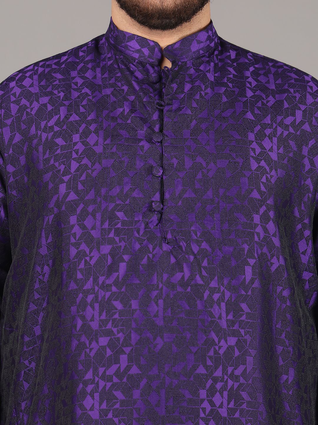 SOJANYA PLUS Plus Size Lelaki Rekaan Tenun Geometrik Kurta Lurus Dengan Piyama